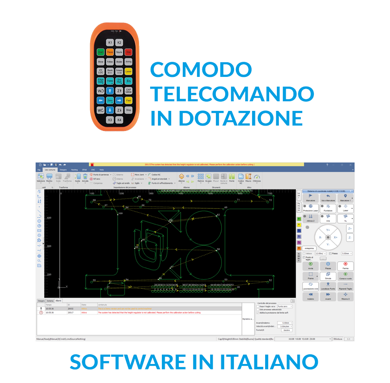 Software in italiano e telecomando Macchina taglio laser metallo compatta